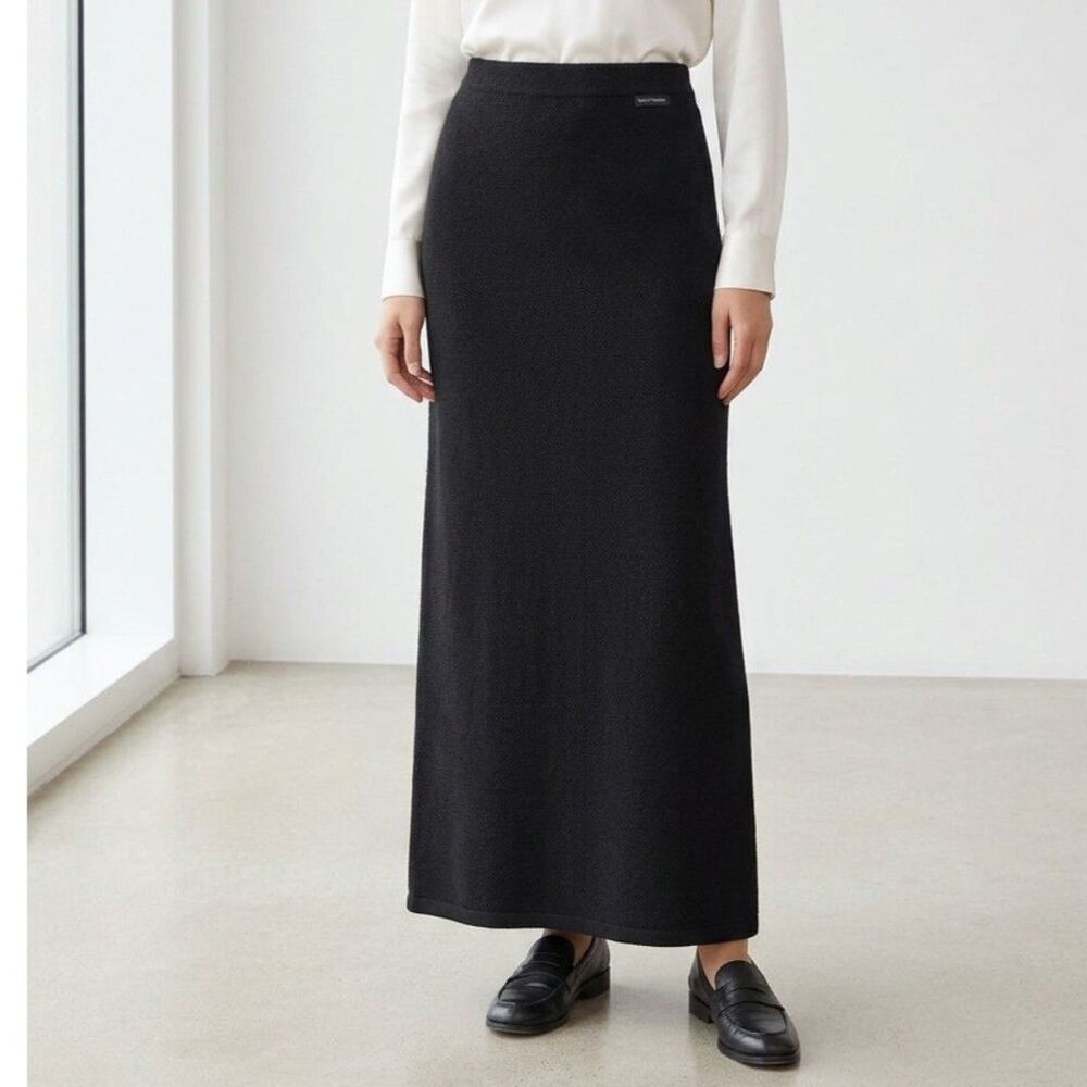 Coldwater Creek Women’s Black Knit Maxi Skirt Size S Ankle Length Column Skirt